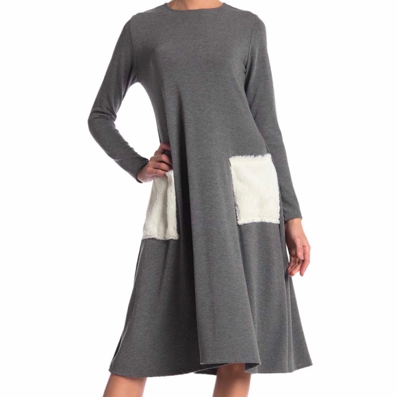 Go Couture Gray and White Crew Neck Dress NWT - Picture 3 of 8